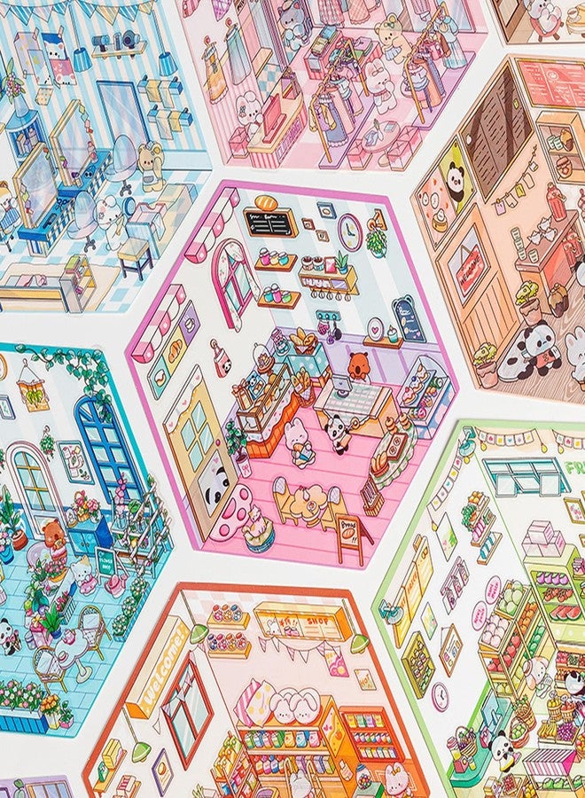 Aifong 24 Sets 3D Sticker Scene Fun Cute Cartoon Stickers Scene Make Your Own Mini Room Scenes Miniature Supermarket for Relief Stress Pass The Time (A1-24sets) - Image 5